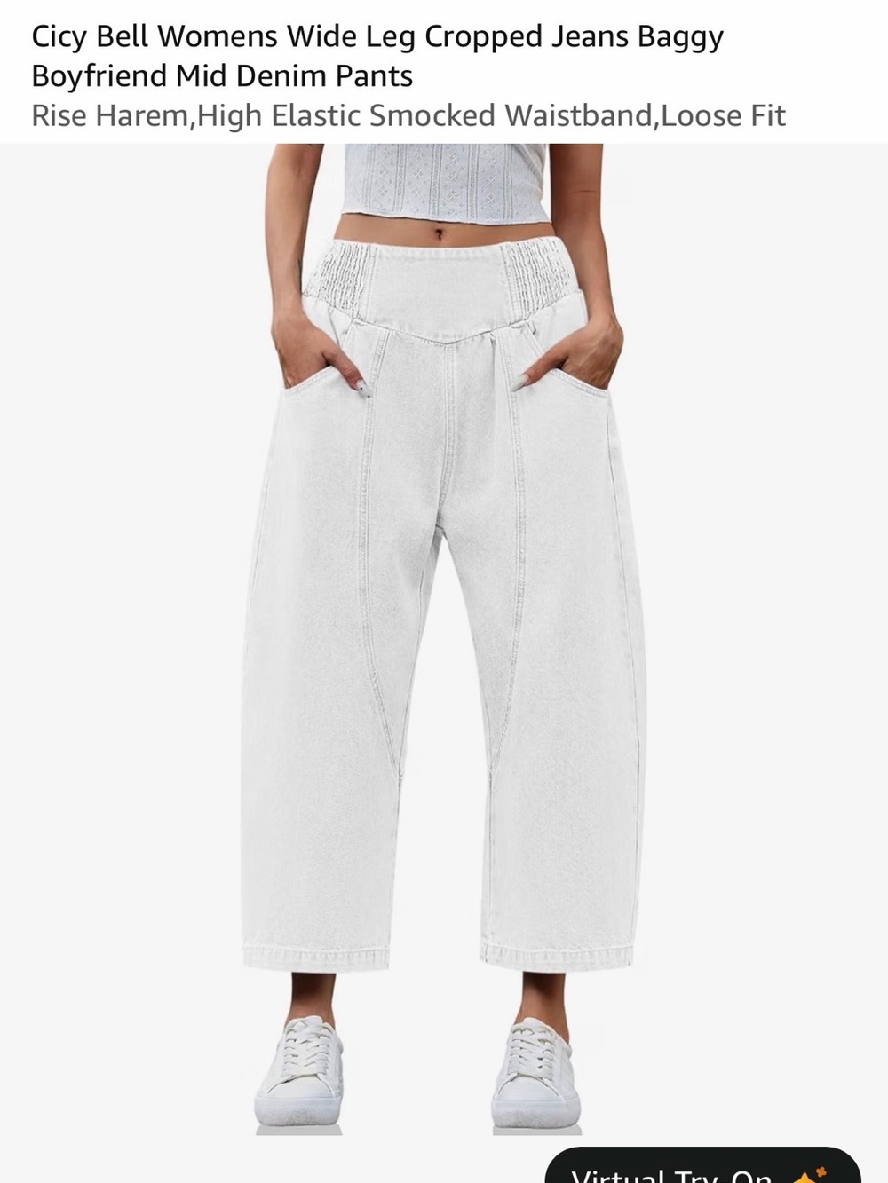 Cicy Bell Womens Wide Leg Cropped Jeans Baggy Boyfriend Mid Denim Pants.